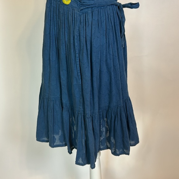 Banjanan | "Diana" Blue Embroidered Floral Tie Waist Sleeveless Dress | Large - Picture 11 of 15